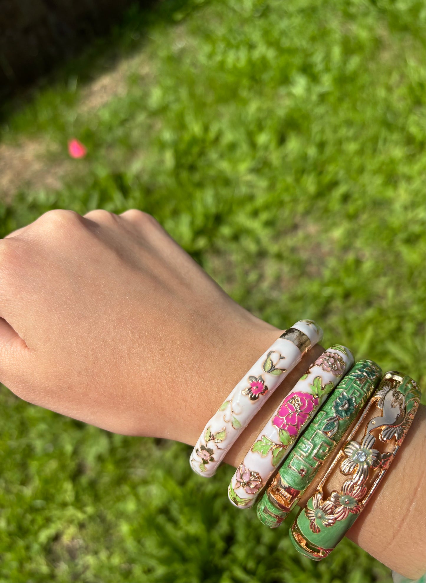 2 Pack Flower Enamel Bangle Bracelets