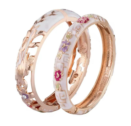 2 Pack Flower Enamel Bangle Bracelets